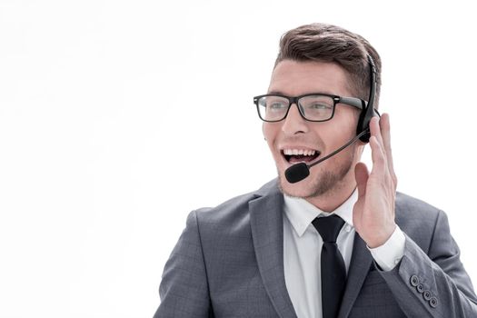 Businessman working in call center