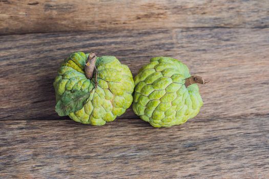 Cherimoya fruit on the table, ready to be eaten.