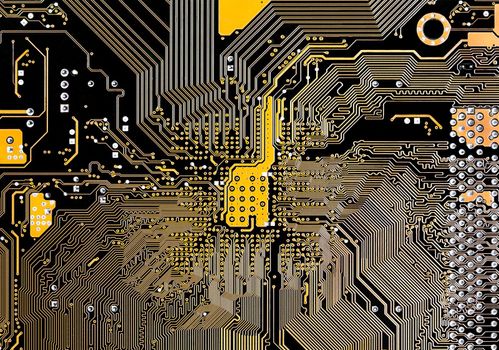 Close up black circuit mainboard of computer background