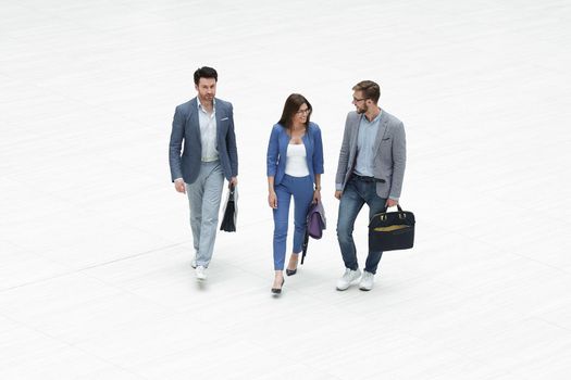 top view.three modern business people. photo with copy space