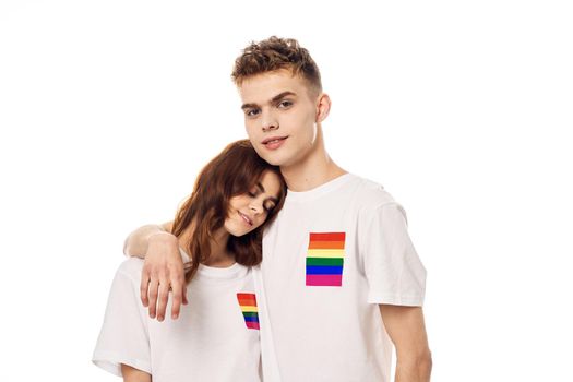 couple Flag lgbt transgender sexual minorities light background. High quality photo