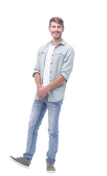 in full growth. modern young man in jeans.isolated on white background