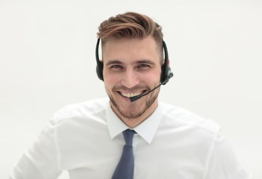 portrait of call center employee with headset.photo with text space