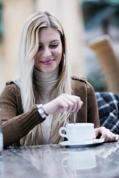 beautiful young woman student portrait while relax on coffee break