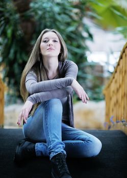 beautiful young woman student portrait while relax on coffee break