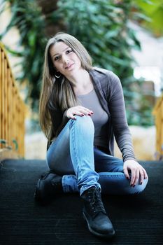 beautiful young woman student portrait while relax on coffee break