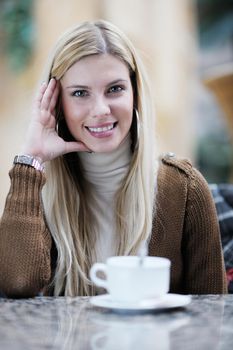 beautiful young woman student portrait while relax on coffee break