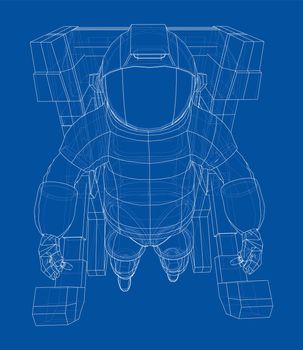 Astronaut concept. 3d illustration. Wire-frame or blueprint style