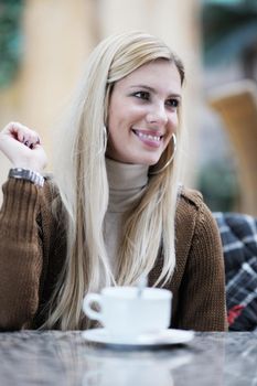 beautiful young woman student portrait while relax on coffee break