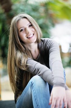 beautiful young woman student portrait while relax on coffee break