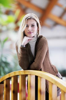 beautiful young woman student portrait while relax on coffee break