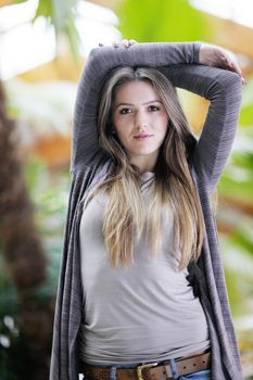 beautiful young woman student portrait while relax on coffee break