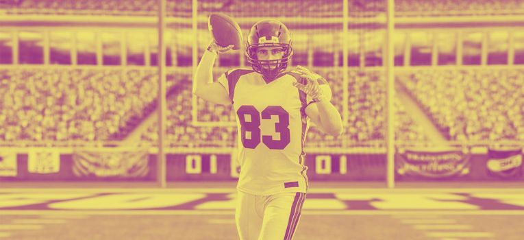 one quarterback american football player throwing ball isolated on gray background