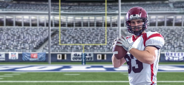 one quarterback american football player throwing ball isolated on gray background