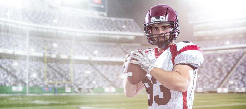 one quarterback american football player throwing ball isolated on gray background