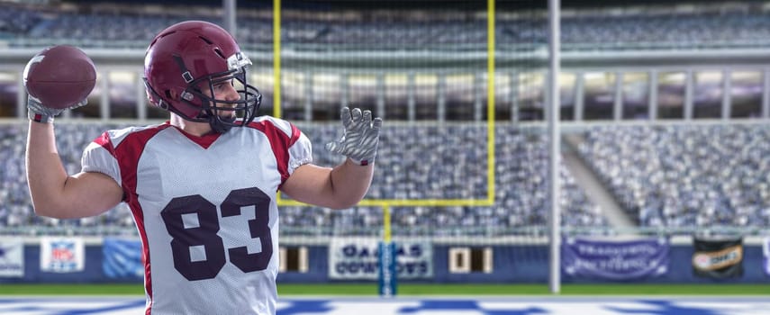 one quarterback american football player throwing ball isolated on gray background