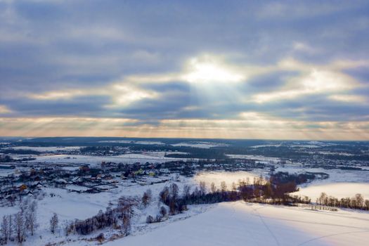 Beautiful winter landscape in Russia, Moscow region. The concept of Christmas, winter outdoor recreation.