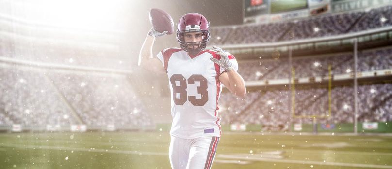 one quarterback american football player throwing ball isolated on gray background