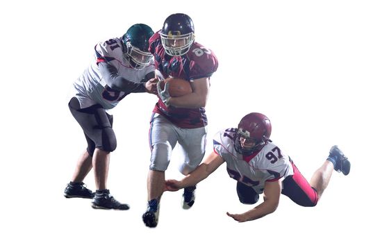 American football players in action isolated on white background