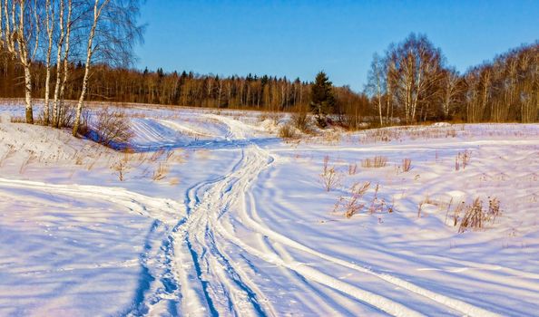 Beautiful winter landscape in Russia, Moscow region. The concept of Christmas, winter outdoor recreation.