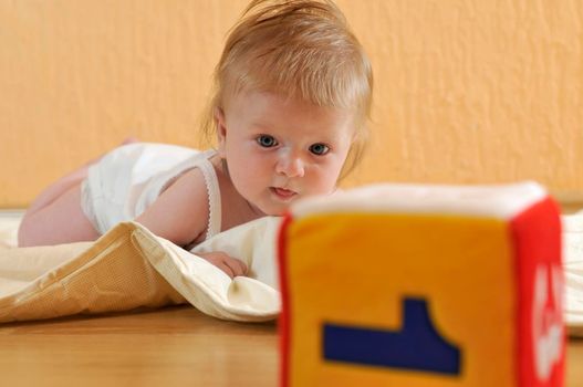 cute little baby indoor closeup portrait