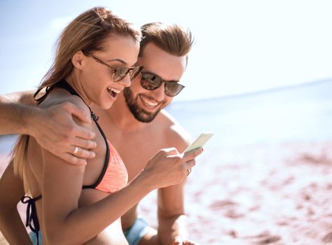 Happy Couple Running on Tropical Beach at Sunset, Vacation