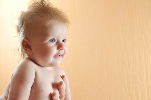 cute little baby indoor closeup portrait