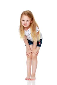 Beautiful little girl. The concept of a happy childhood, family well-being. Isolated on white background.