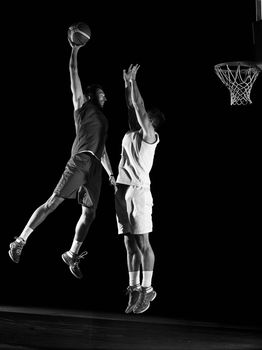 basketball game sport player in action isolated on black background