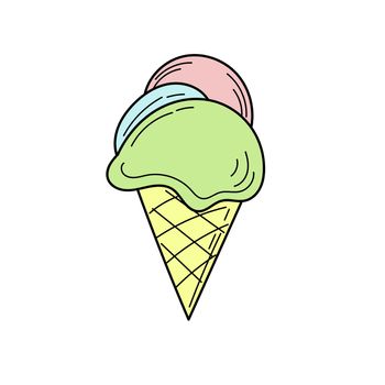 Hand drawn ice cream cone - vector illustration. Simple summer color icon for design