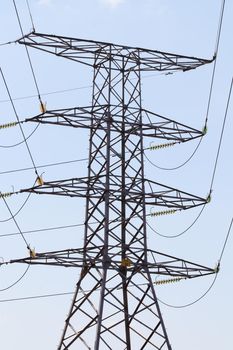 High voltage electrical overhead metal frame power pylon