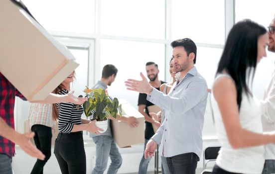 business team occupies a new office .the concept of a startup