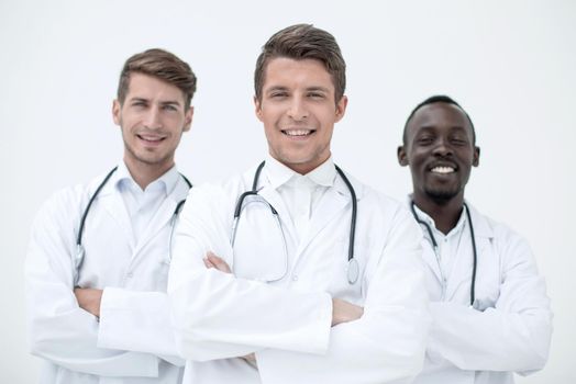 therapist is standing in front of his colleagues .the concept of health