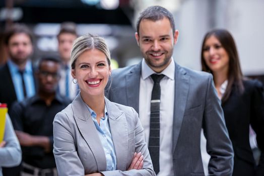 young multi ethnic business people group walking standing and top view