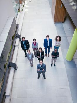 young multi ethnic business people group walking standing and top view