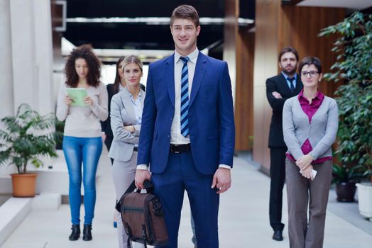 young multi ethnic business people group walking standing and top view