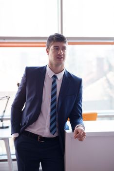 happy young business man portrait in bright modern office indoor