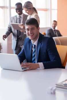 young business people group have meeting and working in modern bright office indoor