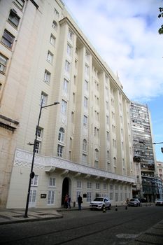 salvador, bahia, brazil - july 27, 2021: facade of the Fera Palace Hotel on the street Chile, Historic Center of the city of Salvador.