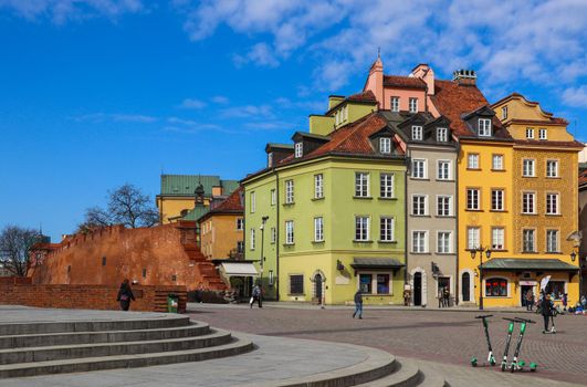 Warsaw / Poland - February 27, 2019: Castle Square and historic buildings in Old Town