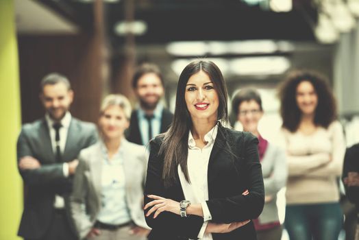 young multi ethnic business people group walking standing and top view