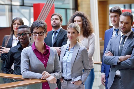 young multi ethnic business people group walking standing and top view