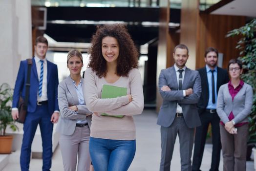 young multi ethnic business people group walking standing and top view