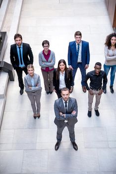 young multi ethnic business people group walking standing and top view