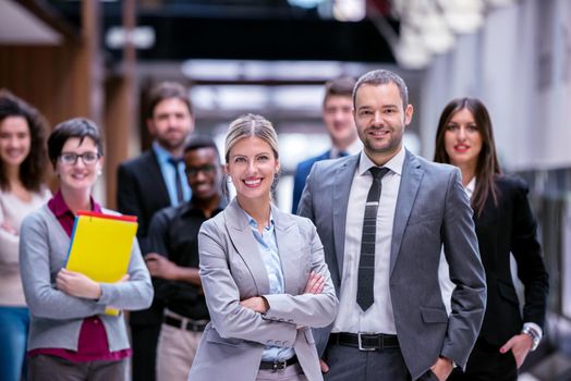 young multi ethnic business people group walking standing and top view