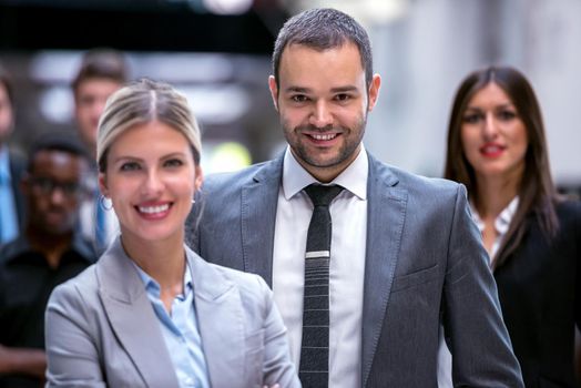 young multi ethnic business people group walking standing and top view