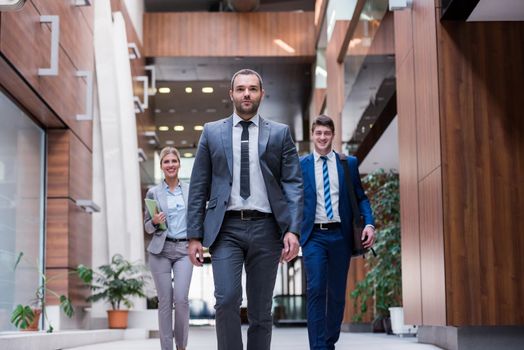 young multi ethnic business people group walking standing and top view