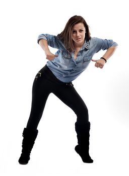 young woman dancing isolated on white background