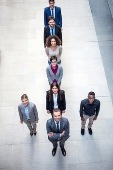 young multi ethnic business people group walking standing and top view