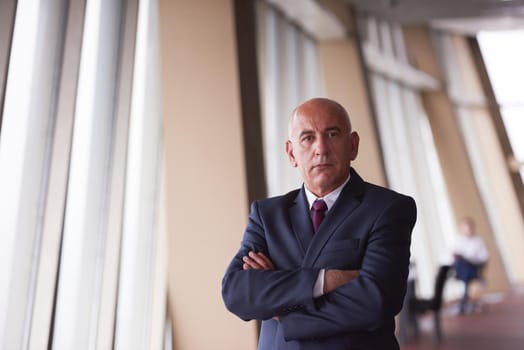 portrait of senior business man alone in modern corporate  office indoors